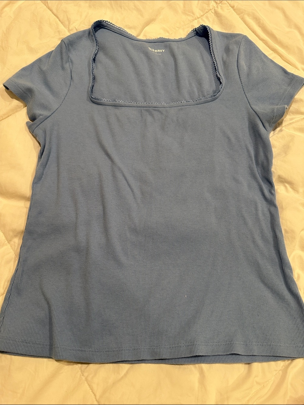 Old Navy Light Blue Square Neck Short Sleeve Ribbed Top